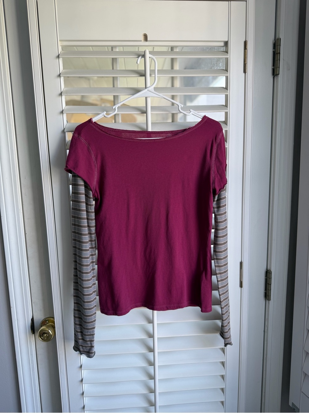 BDG Urban Outfitters Berry Layered Look Striped Sleeve Top Size M